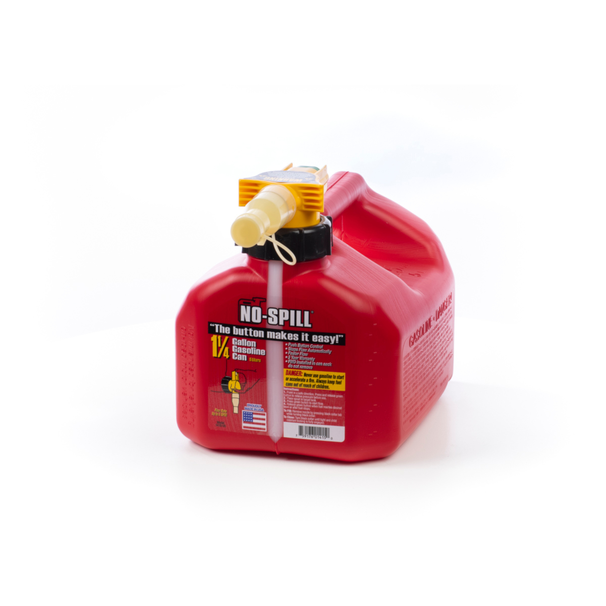 No-Spill Gas Can — 1.25 Gal., Push-Button Control, Autostop Feature, Flame Mitigation Device, Fast Flow Rate, Model# 1415